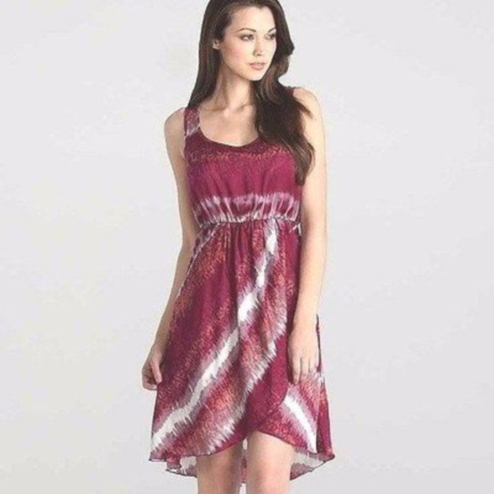 Willow and Clay Womens Tie Dye Sleeveless Dress Burgundy Scoop Neck size XS